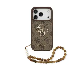 Guess PU 4G Metal Logo Strap Zadní Kryt pro iPhone 17 Pro Brown