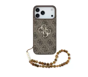 Guess PU 4G Metal Logo Strap Zadní Kryt pro iPhone 17 Pro Max Brown