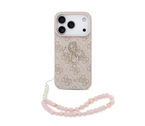 Guess PU 4G Metal Logo Strap Zadní Kryt pro iPhone 17 Pro Pink