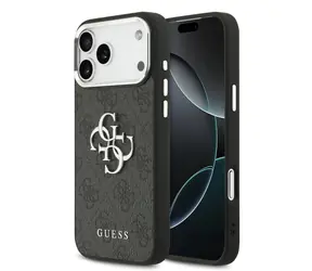 Guess PU 4G Metal Logo Zadní Kryt pro iPhone 17 Pro Max Silver Black