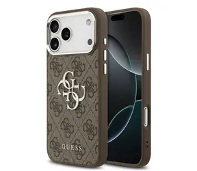 Guess PU 4G Metal Logo Zadní Kryt pro iPhone 17 Pro Max Silver Brown