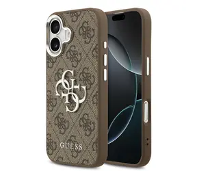 Guess PU 4G Metal Logo Zadní Kryt pro iPhone 17 Silver Brown