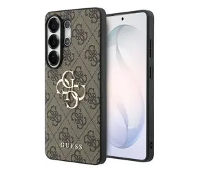 Guess PU 4G Metal Logo Zadní Kryt pro Samsung Galaxy S26 Ultra Brown