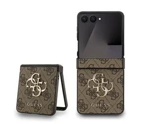 Guess PU 4G Metal Logo Zadní Kryt pro Samsung Galaxy Z Flip 7 Brown