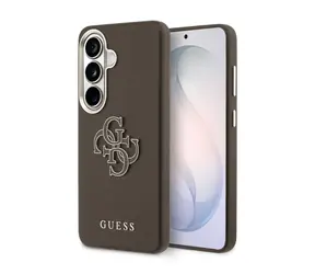 Guess PU 4G Resin Metal Logo Zadní Kryt pro Samsung Galaxy S26 Brown