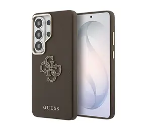 Guess PU 4G Resin Metal Logo Zadní Kryt pro Samsung Galaxy S26 Ultra Brown