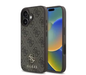 Guess PU 4G Small Metal Logo MagSafe Zadní Kryt pro iPhone 16 Plus Brown