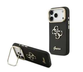 Guess PU Grained 4G Logo Stand Camera Frame Zadní Kryt pro iPhone 17 Pro Black