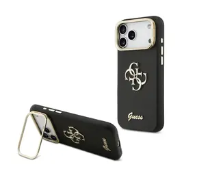 Guess PU Grained 4G Logo Stand Camera Frame Zadní Kryt pro iPhone 17 Pro Max Black