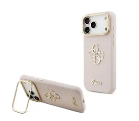 Guess PU Grained 4G Logo Stand Camera Frame Zadní Kryt pro iPhone 17 Pro Max Pink