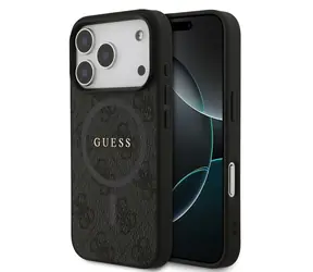 Guess PU Leather 4G Colored Ring MagSafe Zadní Kryt pro iPhone 17 Pro Black
