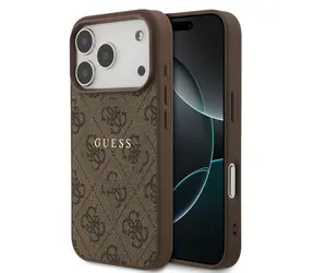 Guess PU Leather 4G Colored Ring MagSafe Zadní Kryt pro iPhone 17 Pro Brown