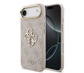 Guess PU Leather 4G Metal Logo Gold Frame Zadní Kryt pro iPhone Air Pink