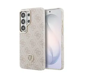 Guess PU Leather 4G Strass Logo Gold Frame Magnetic Zadní Kryt pro Samsung Galaxy S26 Ultra Pink