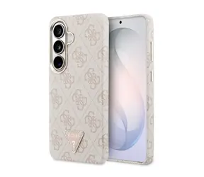 Guess PU Leather 4G Strass Triangle Logo Gold Frame Magnetic Zadní Kryt pro Samsung Galaxy S26 Pink