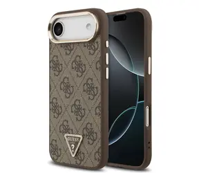 Guess PU Leather 4G Strass Triangle Logo Gold Frame MagSafe Zadní Kryt pro iPhone Air Brown