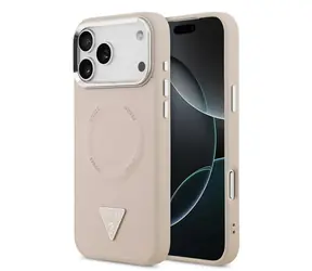 Guess PU Leather Triangle Logo MagSafe Zadní Kryt pro iPhone 17 Pro Max Pink