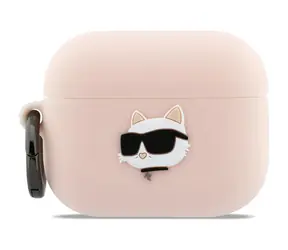 Karl Lagerfeld 3D Logo NFT Choupette Head Silikonové Pouzdro pro AirPods Pro 3 Pink