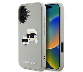 Karl Lagerfeld 3D Rubber Double Heads Zadní Kryt pro iPhone 16 Beige