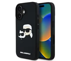 Karl Lagerfeld 3D Rubber Double Heads Zadní Kryt pro iPhone 16 Black