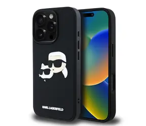 Karl Lagerfeld 3D Rubber Double Heads Zadní Kryt pro iPhone 16 Pro Black
