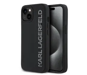 Karl Lagerfeld 3D Rubber Glitter Logo Zadní Kryt pro iPhone 14 Black