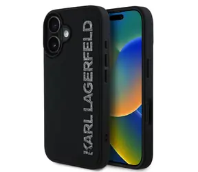 Karl Lagerfeld 3D Rubber Glitter Logo Zadní Kryt pro iPhone 16 Black
