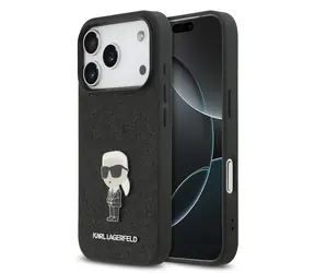 Karl Lagerfeld Fixed Glitter Metal Ikonik Zadní Kryt pro iPhone 17 Pro Black