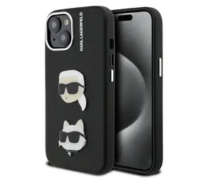 Karl Lagerfeld Grained PU K&CH Heads Zadní Kryt pro iPhone 15 Black