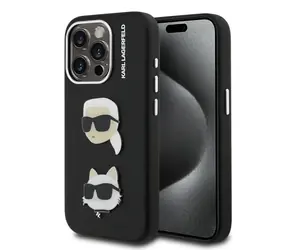 Karl Lagerfeld Grained PU K&CH Heads Zadní Kryt pro iPhone 15 Pro Black