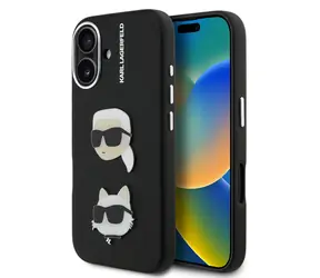Karl Lagerfeld Grained PU K&CH Heads Zadní Kryt pro iPhone 16 Black