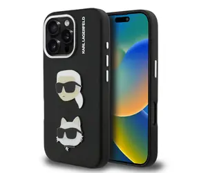 Karl Lagerfeld Grained PU K&CH Heads Zadní Kryt pro iPhone 16 Pro Max Black