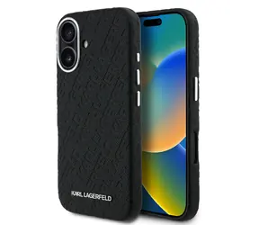 Karl Lagerfeld Grained PU Repeated Logo MagSafe Zadní Kryt pro iPhone 16 Black