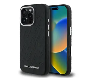 Karl Lagerfeld Grained PU Repeated Logo MagSafe Zadní Kryt pro iPhone 16 Pro Max Black