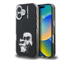 Karl Lagerfeld IML Aquarelle Karl and Choupette Zadní Kryt pro iPhone 16 Black