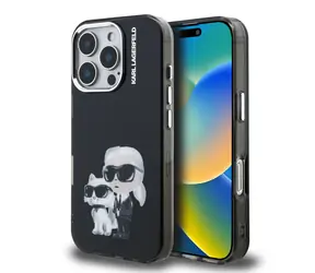 Karl Lagerfeld IML Aquarelle Karl and Choupette Zadní Kryt pro iPhone 16 Pro Black