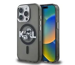 Karl Lagerfeld IML Glitter Karl and Choupette Sketch MagSafe Zadní Kryt pro iPhone 15 Pro Max Black