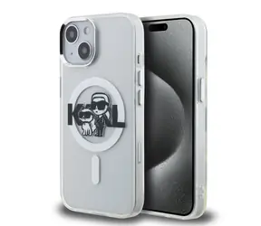 Karl Lagerfeld IML Glitter Karl and Choupette Sketch MagSafe Zadní Kryt pro iPhone 15 Transparent