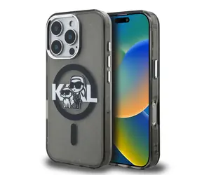 Karl Lagerfeld IML Glitter Karl and Choupette Sketch MagSafe Zadní Kryt pro iPhone 16 Pro Black