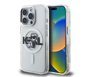 Karl Lagerfeld IML Glitter Karl and Choupette Sketch MagSafe Zadní Kryt pro iPhone 16 Pro Max Transparent