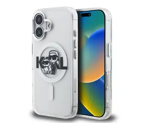 Karl Lagerfeld IML Glitter Karl and Choupette Sketch MagSafe Zadní Kryt pro iPhone 16 Transparent