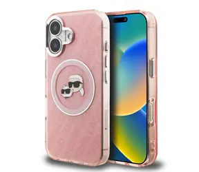 Karl Lagerfeld IML K&CH Heads Repeated Logo MagSafe Zadní Kryt pro iPhone 16 Pink