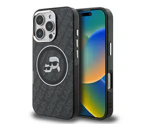 Karl Lagerfeld IML K&CH Heads Repeated Logo MagSafe Zadní Kryt pro iPhone 16 Pro Max Black