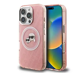 Karl Lagerfeld IML K&CH Heads Repeated Logo MagSafe Zadní Kryt pro iPhone 16 Pro Pink
