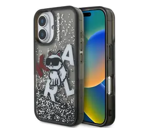 Karl Lagerfeld Liquid Glitter Scattered Choupette Zadní Kryt pro iPhone 16 Black