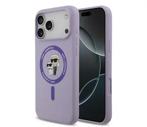 Karl Lagerfeld Liquid Silicone Karl and Choupette MagSafe Zadní Kryt pro iPhone 17 Pro Max Purple