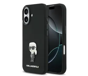 Karl Lagerfeld Liquid Silicone Metal Ikonik Zadní Kryt pro iPhone 17 Black