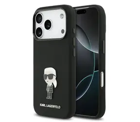 Karl Lagerfeld Liquid Silicone Metal Ikonik Zadní Kryt pro iPhone 17 Pro Black