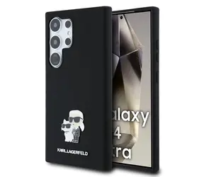 Karl Lagerfeld Liquid Silicone Metal Karl and Choupette Zadní Kryt pro Samsung Galaxy S24 Ultra Black