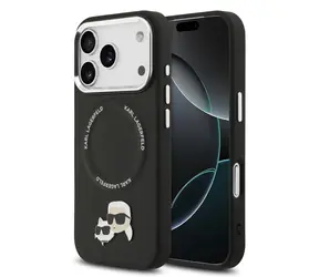 Karl Lagerfeld PU Karl and Choupette Heads Pins MagSafe Zadní Kryt pro iPhone 17 Pro Max Black